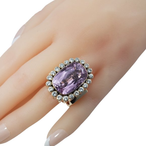 Vintage 14 Karat Yellow Gold Amethyst and Diamond Ring Size 9 #11249 - Picture 8 of 9
